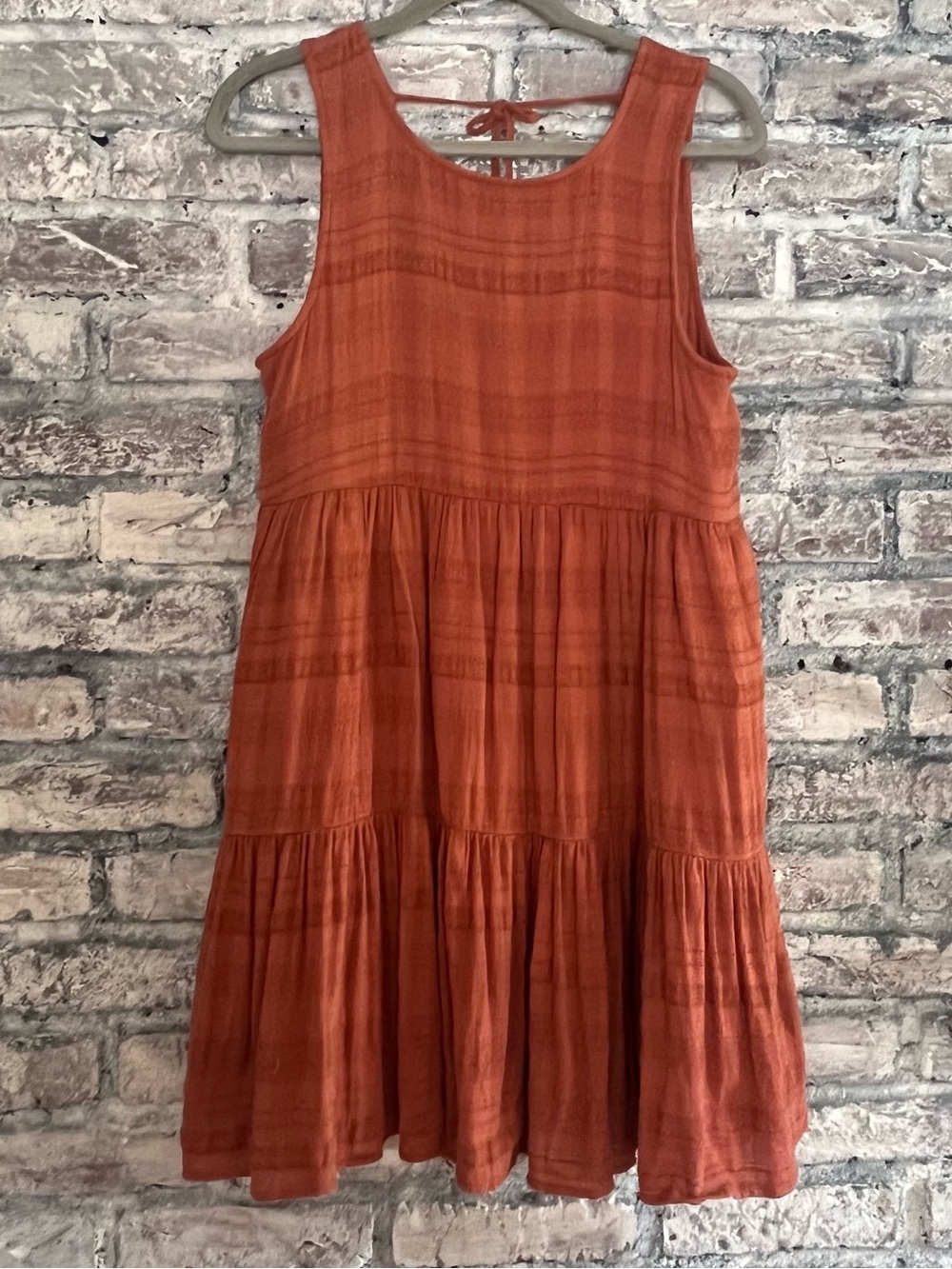 American Eagle Copper colored  Tiered Sleeveless Summer Dress back tie, lined